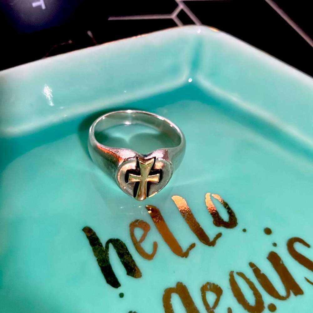 JAMES AVERY CROSS HEART RING 14K Gold And Sterling Crosslet Signet Size 6